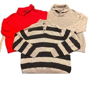CHAPS Lot of 3 Mens Sweaters Large/ XL Red, Gray, Striped Long Sleeve, Neck